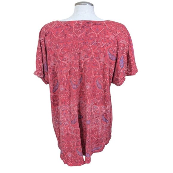 Lucky Brand T Shirt Womens Plus 3X Orange Paisley Split Back Tee Short Sleeve - Picture 5 of 8